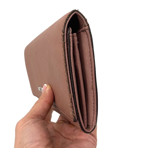 Michael Kors Saffiano Leather Flap Wallet Brown Minimalist Classic Neutral - Picture 3 of 10